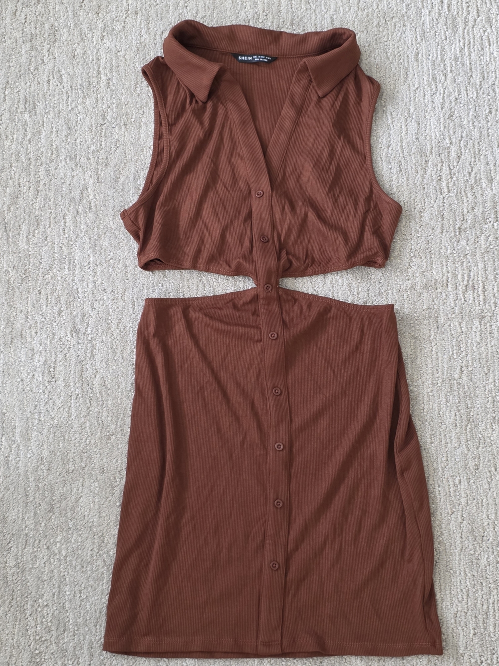SHEIN Rust Brown Button-Front Cutout Pencil Dress